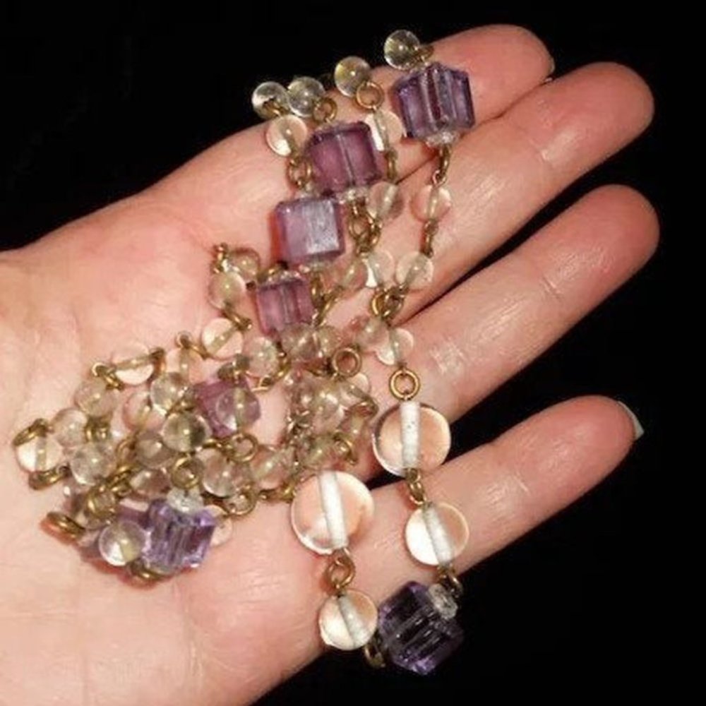 Art Deco Crystal Orbs and Amethyst Glass Necklace